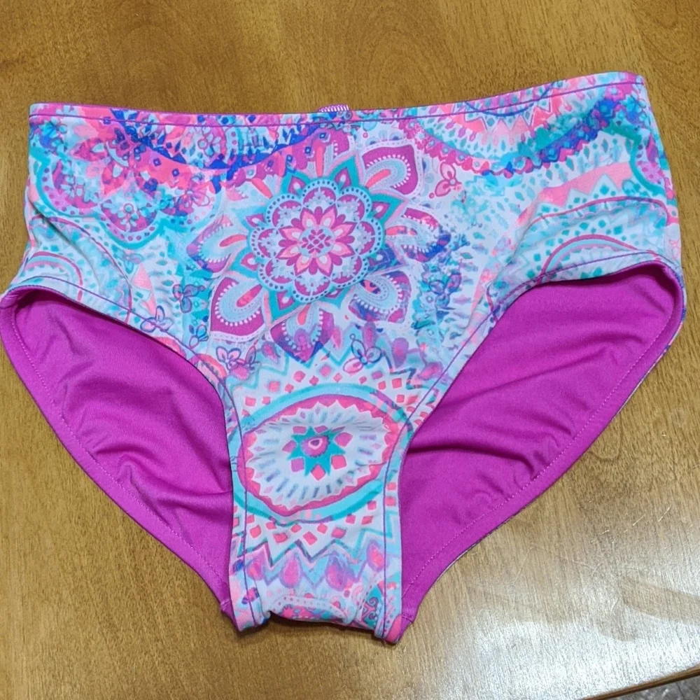Justice Girls Pink Multi Floral Print Bikini Bottoms